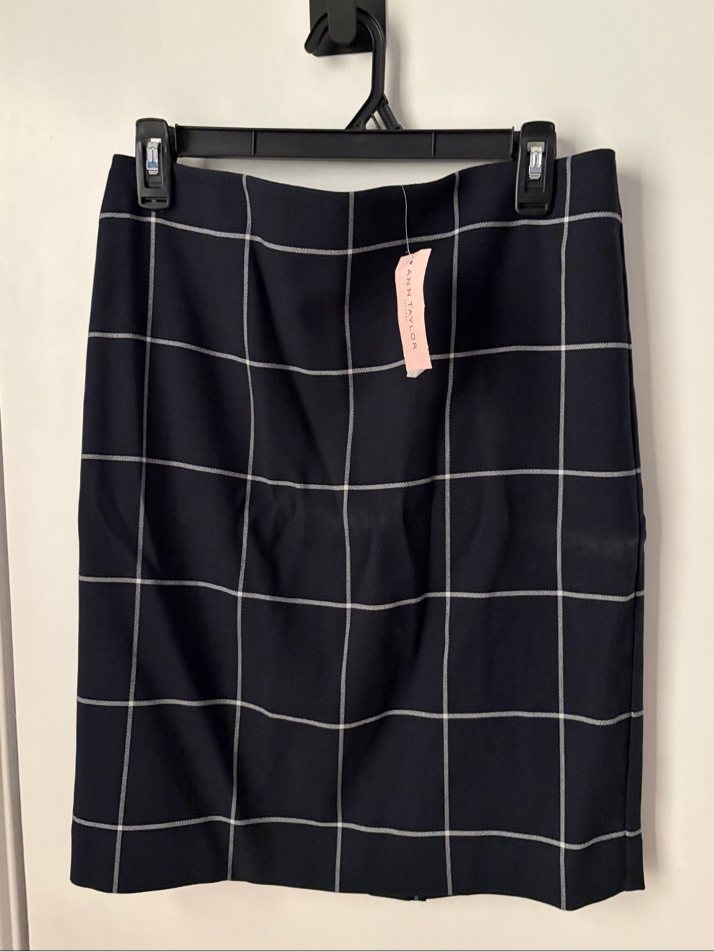 Ann Taylor Navy Pencil Skirt with White Windowpane Check